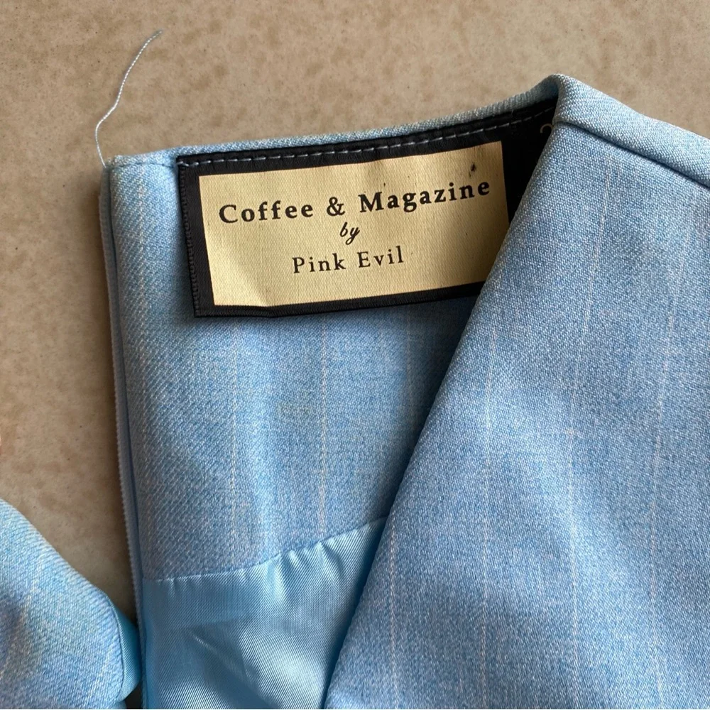 Korean brand ‘coffee and magazine’ pinstripe A line baby blue blazer dress. - Picture 5 of 6